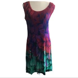 VEECA Dress Accordion Pleats Sleeveless Tropical Print Slip On Size Med